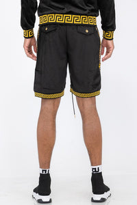 Black Status Print Velour Shorts Suede Shorts