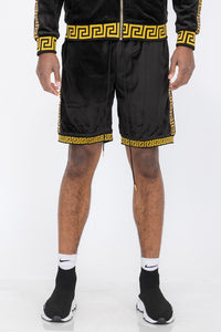 Black Status Print Velour Shorts Suede Shorts