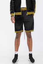 Load image into Gallery viewer, Black Status Print Velour Shorts Suede Shorts