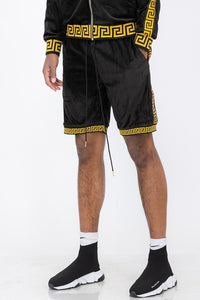 Black Status Print Velour Shorts Suede Shorts