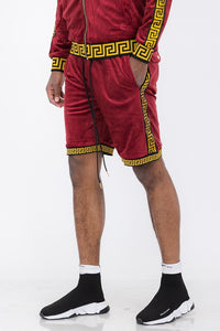 Black Status Print Velour Shorts Suede Shorts