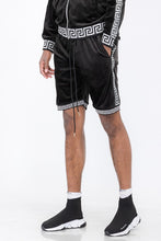 Load image into Gallery viewer, Black Status Print Velour Shorts Suede Shorts