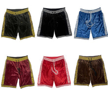 Load image into Gallery viewer, Black Status Print Velour Shorts Suede Shorts