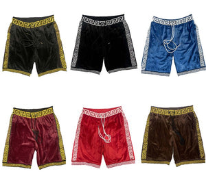 Black Status Print Velour Shorts Suede Shorts