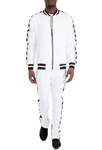 Men's White Diamond Tape Jacket & Pants Tracksuit