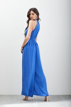 Load image into Gallery viewer, Capri Blue Halter Wide Leg Sleeveless Jumpsuit