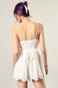 Hampton White Scallop Edge Front Tie-Up Romper