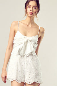 Hampton White Scallop Edge Front Tie-Up Romper