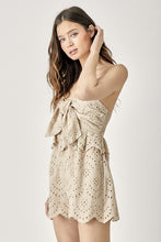 Load image into Gallery viewer, Boho Beige Scallop Edge Front Tie-Up Romper