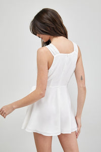 Fashionable White Trim Detail Side Tie Romper