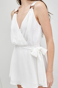 Fashionable White Trim Detail Side Tie Romper