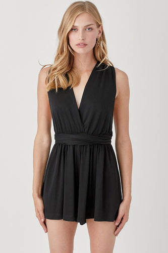 Black Halter Neck Waist Banded Knit Romper