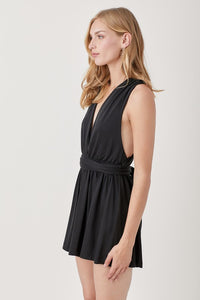 Black Halter Neck Waist Banded Knit Romper