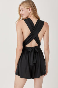 Black Halter Neck Waist Banded Knit Romper