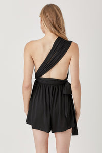 Black Halter Neck Waist Banded Knit Romper