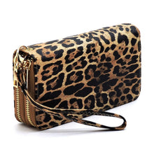 Load image into Gallery viewer, Leopard Double Zip Around Wallet Wristlet Purse