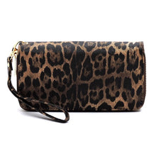 Load image into Gallery viewer, Leopard Double Zip Around Wallet Wristlet Purse