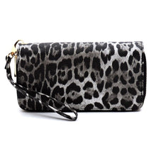 Load image into Gallery viewer, Leopard Double Zip Around Wallet Wristlet Purse