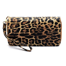 Load image into Gallery viewer, Leopard Double Zip Around Wallet Wristlet Purse