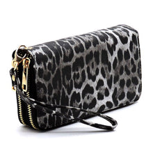 Load image into Gallery viewer, Leopard Double Zip Around Wallet Wristlet Purse