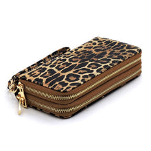 Load image into Gallery viewer, Leopard Double Zip Around Wallet Wristlet Purse