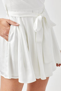 White Pleated Puff Sleeve Overwrap Romper