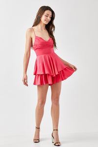 Paradise Pink Cowl Neck Flare Tiered Cami Romper