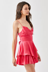 Paradise Pink Cowl Neck Flare Tiered Cami Romper