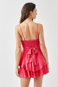 Paradise Pink Cowl Neck Flare Tiered Cami Romper