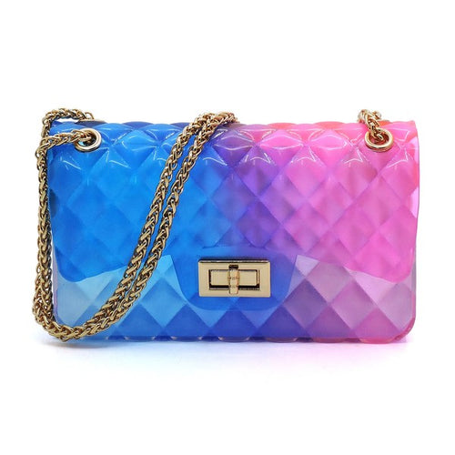 Quilt Embossed Pink/Blue Multi Color Jelly Shoulder Bag