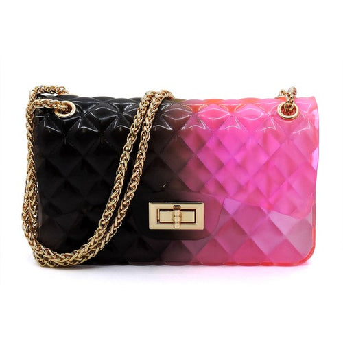 Quilt Embossed Black/Pink Multi Color Jelly Shoulder Bag