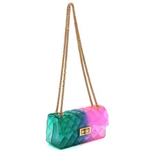 Load image into Gallery viewer, Quilt Embossed Green/Yellow Multi Color Jelly Shoulder Bag