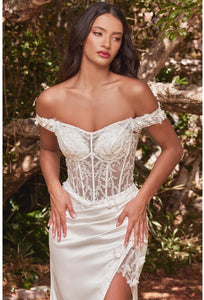 White Lace Bodice Bridal Off Shoulder Wedding Gown