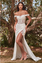 Load image into Gallery viewer, White Lace Bodice Bridal Off Shoulder Wedding Gown