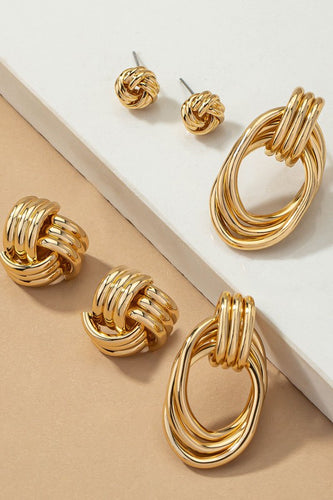 Premium Gold Trio Metal Knot and Hoop Earrings