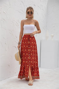 Red Tribal Womens Print Maxi Skirt