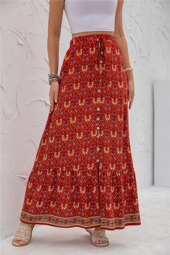 Red Tribal Womens Print Maxi Skirt