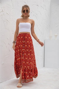 Red Tribal Womens Print Maxi Skirt