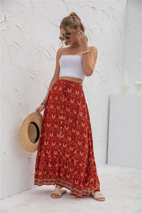 Red Tribal Womens Print Maxi Skirt