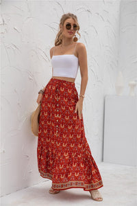 Red Tribal Womens Print Maxi Skirt