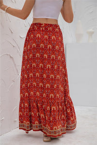 Red Tribal Womens Print Maxi Skirt