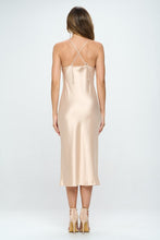 Load image into Gallery viewer, Satin Beige Bias Slip Dress with Slit