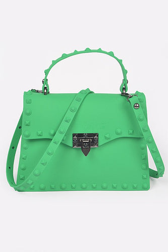 Apple Green Matte Finish Studded Convertible Jelly Bag