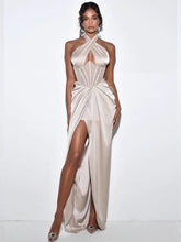 Load image into Gallery viewer, Naomi Draped Halter Pink Crystal Corset Satin Gown
