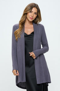 Brushed Knit Dark Cement Draped Cashmere Cardigan