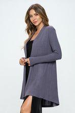 Load image into Gallery viewer, Brushed Knit Dark Cement Draped Cashmere Cardigan