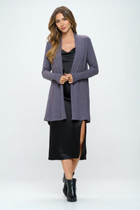 Brushed Knit Dark Cement Draped Cashmere Cardigan