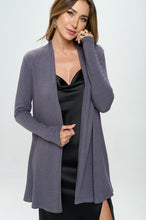 Load image into Gallery viewer, Brushed Knit Dark Cement Draped Cashmere Cardigan