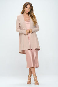 Brushed Tan Knit Draped Cashmere Cardigan