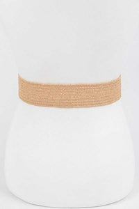 Green Oval Buckle Faux Straw Elastic Belt